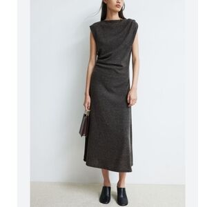 Reformation side drape/ruching black t-shirt cotton/viscose Dress Sz L